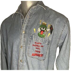 Vintage Marvin The Martian sz M Warner Bros Store Denim Button Down Shirt Work